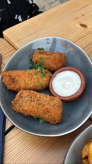 Mushroom arancini croquettes with white truffle mayo: tasted like an amazing risotto   at VanPlanten in Utrecht
