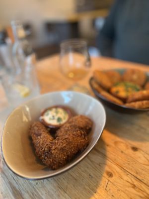 Miso-aubergine croquettes with lime mayo.  at VanPlanten in Utrecht