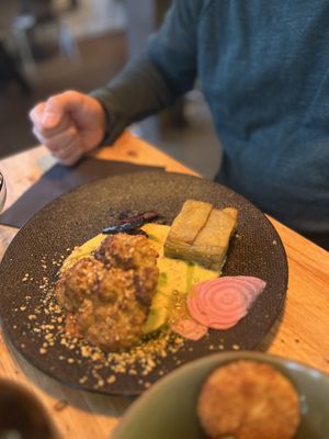 Grilled cauliflower with a tower of potato. The cauliflower didn’t have much flavour but the sauce and potatoes were delicious.  at VanPlanten in Utrecht