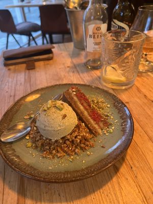 Pistachio ice cream and spekkoek. The “spekkoek” was really just stuffed speculaas, but this was a tasty dish nonetheless.  at VanPlanten in Utrecht