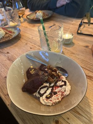 Coconut mousse with caramelised nuts and stewed pears. Loved it!  at VanPlanten in Utrecht