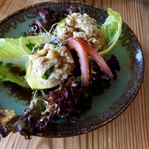 Figs with pearl couscous and feta style tofu and crunchy almonds and a pomegranate dressing. Yum!! at VanPlanten in Utrecht