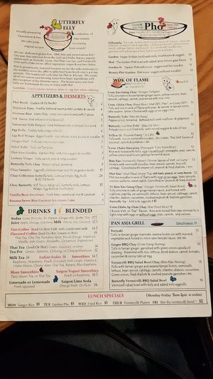 The vegan/vegetarian specific menu at Butterfly Belly in Portland