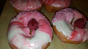 Strawberry Donut with a fresh berry  at Lêberry Bakery in Pasadena