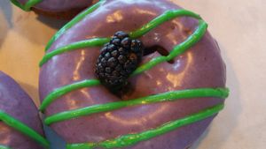 Cake donut with a boysenberry glaze  at Lêberry Bakery in Pasadena