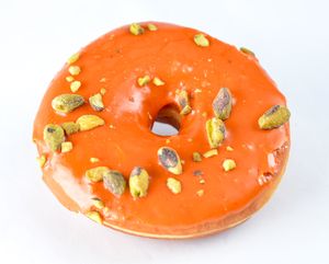Yeast donut with blood orange and Pistachios  at Lêberry Bakery in Pasadena