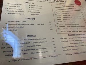 Menu has lots of vegan options  at Etcetera Wine Bar in San Francisco