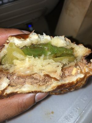 Sauerkraut burger (inside) at Vegan Brüder in Fort Lauderdale