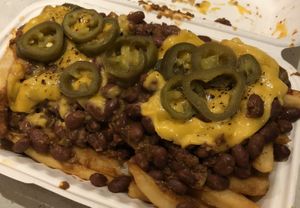 Chili cheese fries added jalapeños at Vegan Brüder in Fort Lauderdale