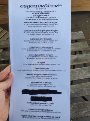 Menu at Vegan Brüder in Fort Lauderdale