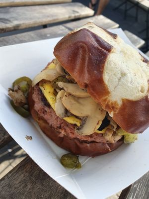Mushroom and Jalepeno burger with cheese  at Vegan Brüder in Fort Lauderdale