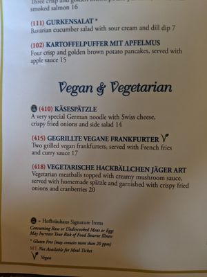 Meatless menu options at Hofbrauhaus in Las Vegas