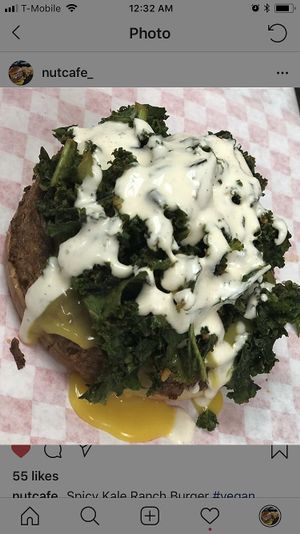 Spicy kale ranch burger😋 at Nut Cafe in Jonesboro