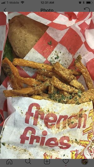 Baked sweet potato fries with our in-house seasoning  at Nut Cafe in Jonesboro