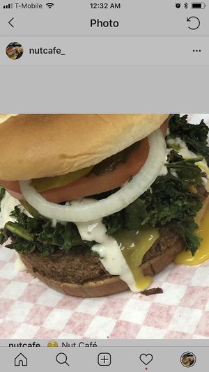 Spicy kale ranch burger! at Nut Cafe in Jonesboro