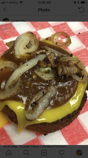 Sweet heat burger. at Nut Cafe in Jonesboro