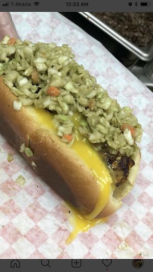 Delicious Chili slaw sausage. at Nut Cafe in Jonesboro