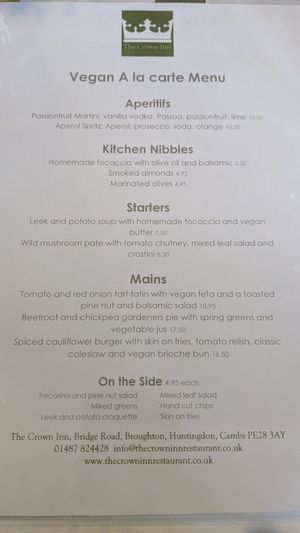 April 2025 menu at The Crown Inn in Broughton