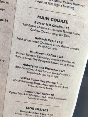 Menu main courses at Swadish in Glasgow