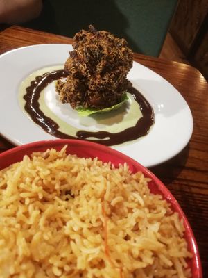 Crispy male bhajis & pilau rice at Swadish in Glasgow