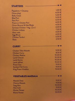 Menue page 1 at Bollywood Urban Taste in Porto