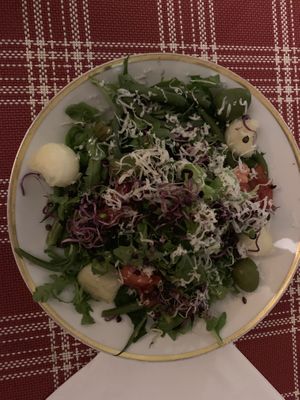 Salad with option for vegan without cheese. All local organic  at El Celler de Triton in Sant Feliu De Guixols