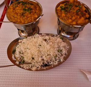 Aloo, lentil Dahl and fried rice. We shared each dish at Bengal Tandoori in Lisbon