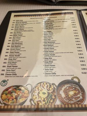 Veg menu page  at Bengal Tandoori in Lisbon