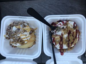 Maple pecan bun & raspberry cheesecake bun at Cinnaholic in Ottawa