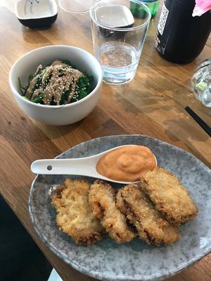 Wakame salad and tofu tempura! at Sushi Panda in Turku