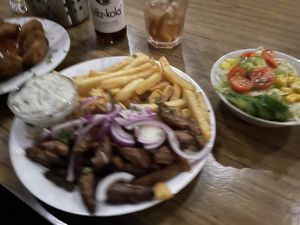 Gyros plate (salad not on same plate) (sorry, pic is made with a rock)   at Trash Chic in Cologne