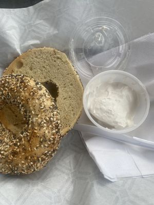 Gross, cold bagel  at Wright Bros. Brew and Brew in Austin