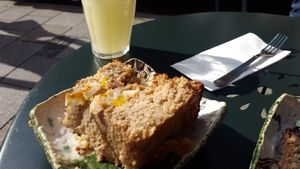 Coconut mango cake at Tushita in Munich