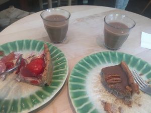 Vegan cake and chai  at Tushita in Munich
