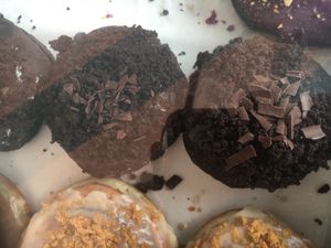 Chocolate vegan donuts  at Crosstown Doughnuts - Kings Cross Market in North London