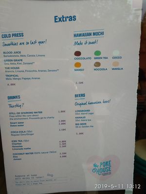 Menu of extras at Poke House in Milan