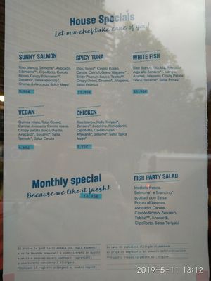 Menu with vegan option at Poke House in Milan