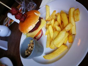 Vegan burger at White Lion Royal Hotel in Bala