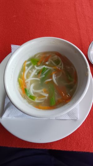 Clear vegetable noodle soup. Light, refreshing, and flavoursome (the bowl was full!). at Lonely Planet in Kovalam