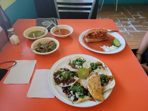 Tacos, samosas and torta at Ganesh in Guadalajara
