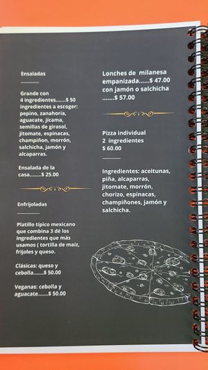 Menu at Ganesh in Guadalajara