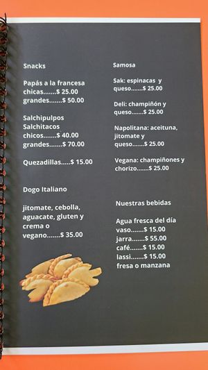 Menu at Ganesh in Guadalajara