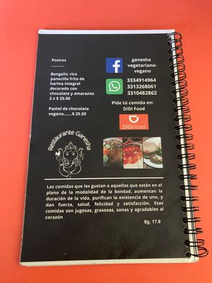 Menú  at Ganesh in Guadalajara