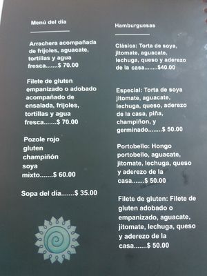 Menu at Ganesh in Guadalajara