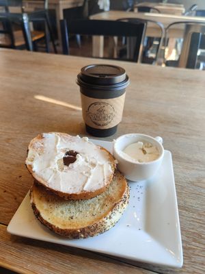Vegan cream cheese bagel at Gathering Grounds in Roseburg