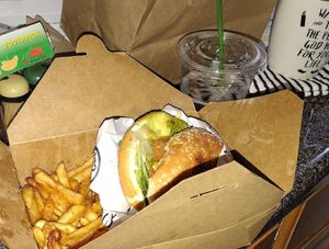 Hawaii burger with fries and sweet tea. It was so good! at Spring Cafe in New York City
