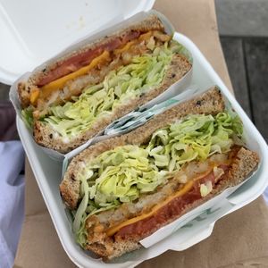 Spicy hashbrown & cheese sandwich  at Spring Cafe in New York City