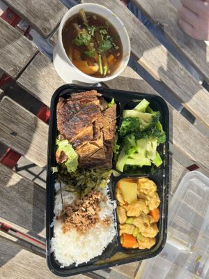 Bento box with soup included   at Spring Cafe in New York City