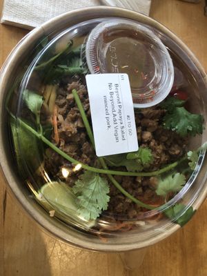 Beyond papaya salad no beyond add vegan minced pork instead   at Spring Cafe in New York City