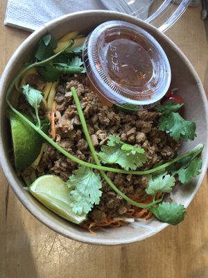 Beyond papaya salad no beyond add vegan minced pork instead   at Spring Cafe in New York City